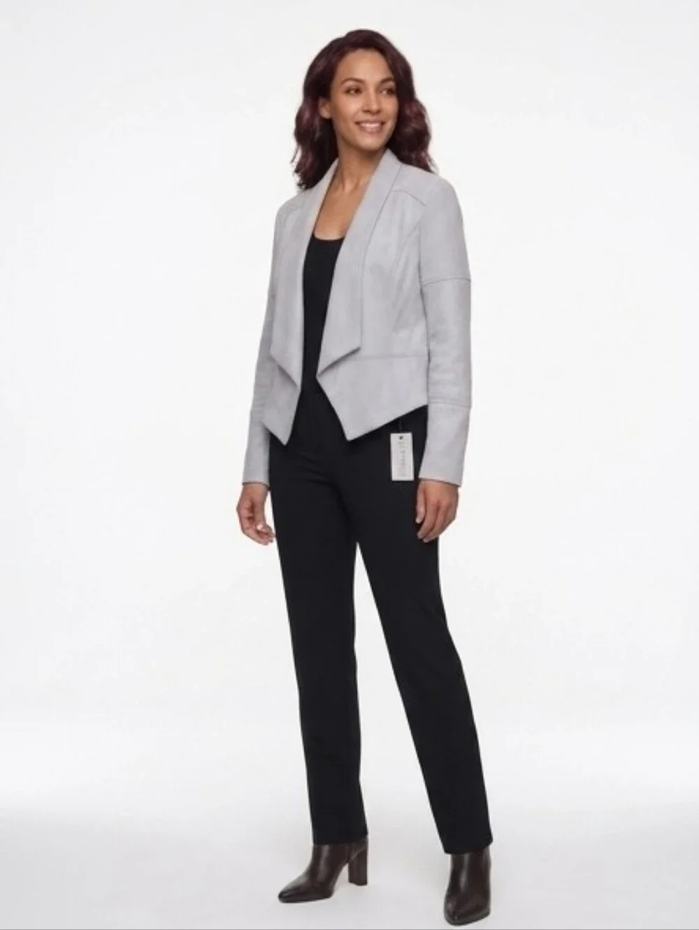 Sophisticated New Faux Suede Soft Drape Front Tailored Fit Jacket by PHILOSOPHY